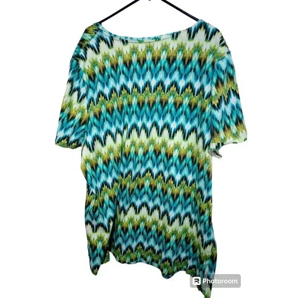 Catherines Scoopneck Tee Green Blue Artsy Boho Short Sleeve Size 2X - Picture 2 of 4